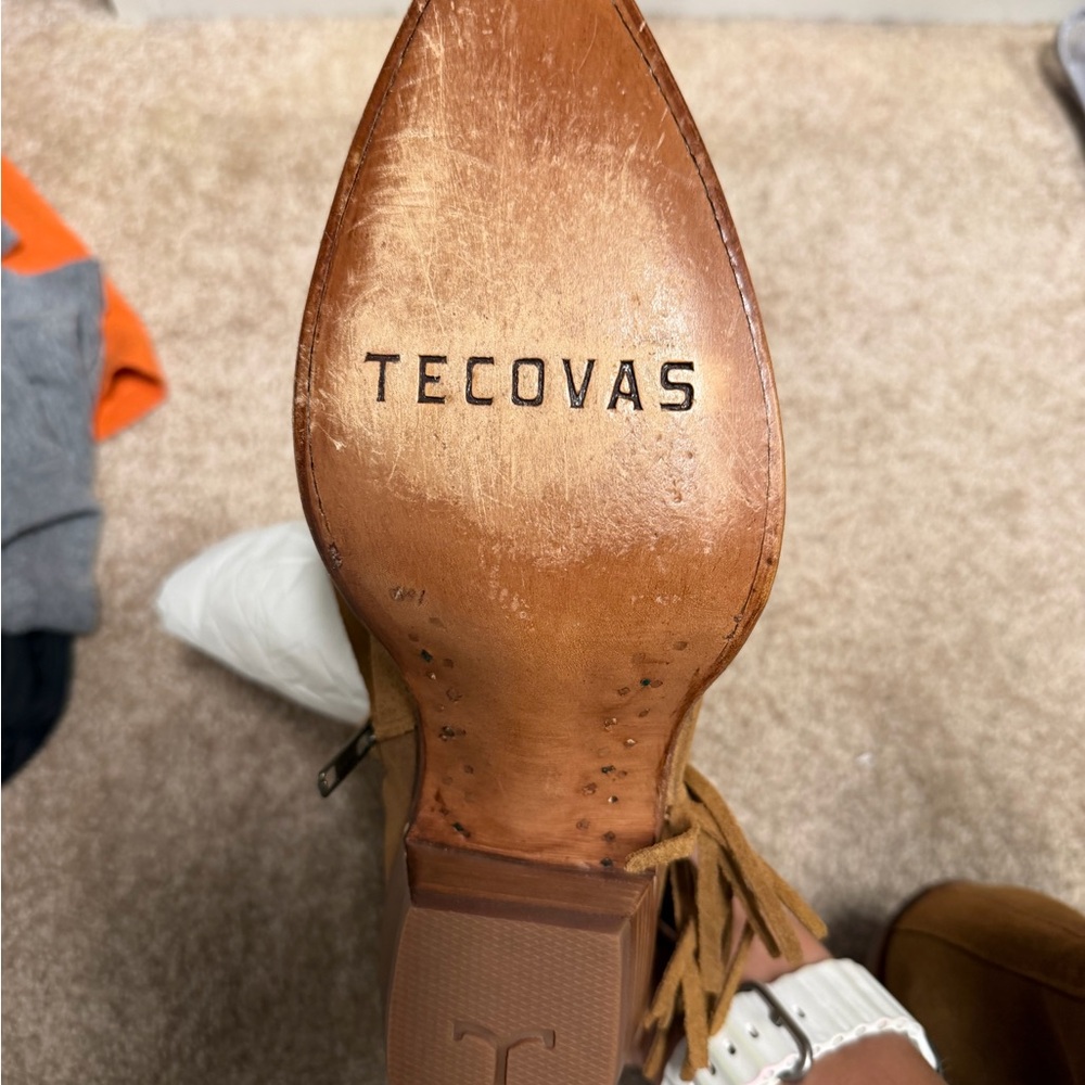 Tecovas Fringe Suede Ankle Booties - Brown - Picture 3 of 3